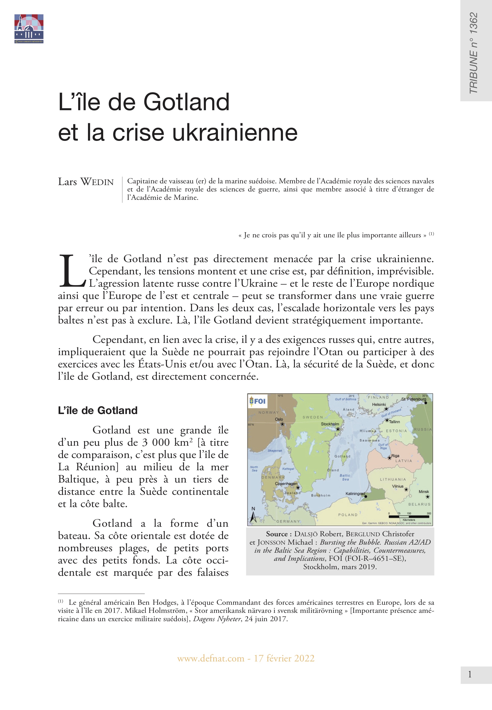 L’île de Gotland et la crise ukrainienne (T 1362)
